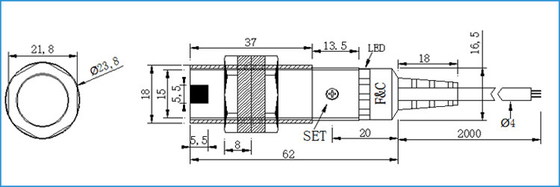 Tipo fotoeléctrico cilíndrico retrorreflectivo interruptor del reflector NPN de los sensores M18 de detección de los 2M