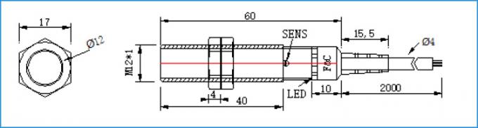 Interruptor capacitivo de detección capacitivo 12V del sensor de proximidad de la detección plástica M12 5m m