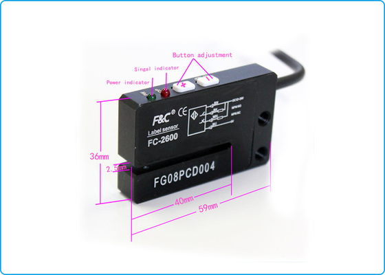 PNP NINGÚN detector normal del sensor de la etiqueta de la etiqueta engomada de la ranura del NC 2m m para la empaquetadora