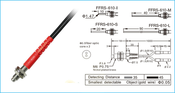 Fibras ópticas de detección plásticas reflexivas del sensor R10 35-45m m de la fibra óptica M6
